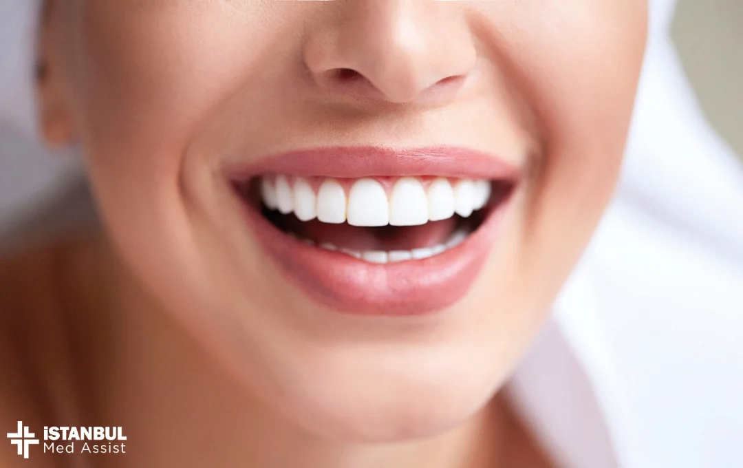 A woman with a beautiful smile and success in cosmetic dentistry.